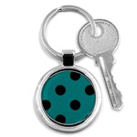 Polka Dots - Black on Teal Key Chain (Round)