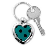 Polka Dots - Black on Teal Key Chain (Heart)