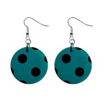 Polka Dots - Black on Teal 1  Button Earrings