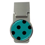 Polka Dots - Black on Teal Money Clip (Round)