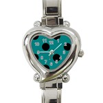 Polka Dots - Black on Teal Heart Italian Charm Watch