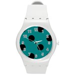 Polka Dots - Black on Teal Round Plastic Sport Watch (M)
