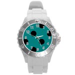 Polka Dots - Black on Teal Round Plastic Sport Watch (L)