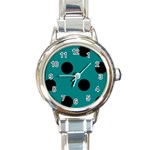 Polka Dots - Black on Teal Round Italian Charm Watch