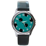 Polka Dots - Black on Teal Round Metal Watch