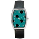 Polka Dots - Black on Teal Barrel Style Metal Watch