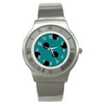 Polka Dots - Black on Teal Stainless Steel Watch