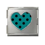 Polka Dots - Black on Teal Mega Link Heart Italian Charm (18mm)