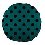 Polka Dots - Black on Teal Large 18  Premium Round Cushion