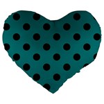 Polka Dots - Black on Teal Large 19  Premium Flano Heart Shape Cushion