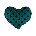 Polka Dots - Black on Teal Standard 16  Premium Heart Shape Cushion