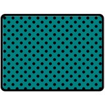 Polka Dots - Black on Teal Double Sided Fleece Blanket (Large) (Two Sides)