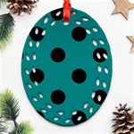 Polka Dots - Black on Teal Oval Filigree Ornament (Two Sides)