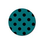 Polka Dots - Black on Teal Rubber Round Coaster (4 pack)