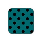 Polka Dots - Black on Teal Rubber Coaster (Square)