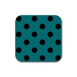 Polka Dots - Black on Teal Rubber Square Coaster (4 pack)