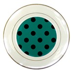 Polka Dots - Black on Teal Porcelain Plate
