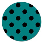 Polka Dots - Black on Teal Magnet 5  (Round)
