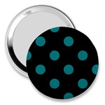 Polka Dots - Teal on Black 3  Handbag Mirror