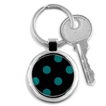 Polka Dots - Teal on Black Key Chain (Round)