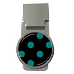 Polka Dots - Teal on Black Money Clip (Round)