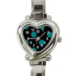 Polka Dots - Teal on Black Heart Italian Charm Watch