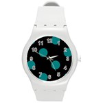 Polka Dots - Teal on Black Round Plastic Sport Watch (M)