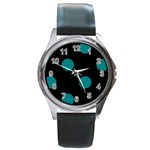 Polka Dots - Teal on Black Round Metal Watch