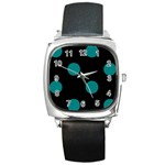 Polka Dots - Teal on Black Square Metal Watch