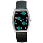 Polka Dots - Teal on Black Barrel Style Metal Watch