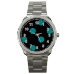 Polka Dots - Teal on Black Sport Metal Watch