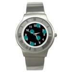 Polka Dots - Teal on Black Stainless Steel Watch