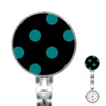 Polka Dots - Teal on Black Stainless Steel Nurses Watch