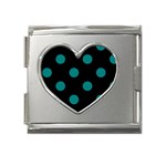 Polka Dots - Teal on Black Mega Link Heart Italian Charm (18mm)