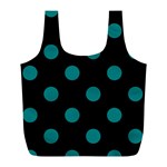 Polka Dots - Teal on Black Full Print Recycle Bag (L)