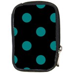 Polka Dots - Teal on Black Compact Camera Leather Case