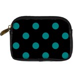 Polka Dots - Teal on Black Digital Camera Leather Case
