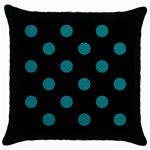 Polka Dots - Teal on Black Throw Pillow Case (Black)