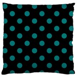 Polka Dots - Teal on Black Large Flano Cushion Case (One Side)