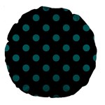 Polka Dots - Teal on Black Large 18  Premium Round Cushion