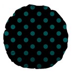 Polka Dots - Teal on Black Large 18  Premium Flano Round Cushion