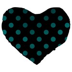 Polka Dots - Teal on Black Large 19  Premium Heart Shape Cushion