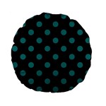 Polka Dots - Teal on Black Standard 15  Premium Flano Round Cushion