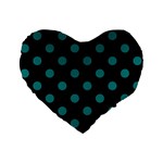 Polka Dots - Teal on Black Standard 16  Premium Flano Heart Shape Cushion