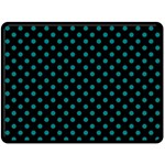 Polka Dots - Teal on Black Fleece Blanket (Large) (One Side)