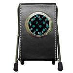 Polka Dots - Teal on Black Pen Holder Desk Clock
