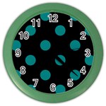 Polka Dots - Teal on Black Color Wall Clock