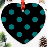 Polka Dots - Teal on Black Ornament (Heart)