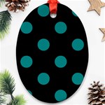 Polka Dots - Teal on Black Oval Ornament (Two Sides)
