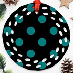 Polka Dots - Teal on Black Round Filigree Ornament (Two Sides)